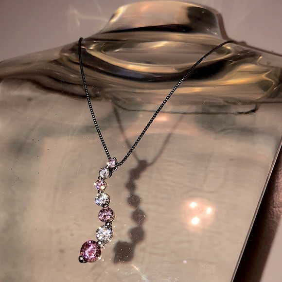 VTG Sterling Silver Pink White Cz S Shape Journey Pendant w Box Chain 18” & 1.5” - Picture 7 of 9